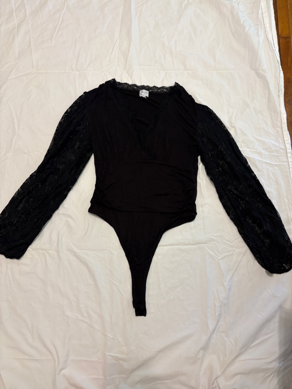 Black Lace-Sleeve Women's Bodysuit